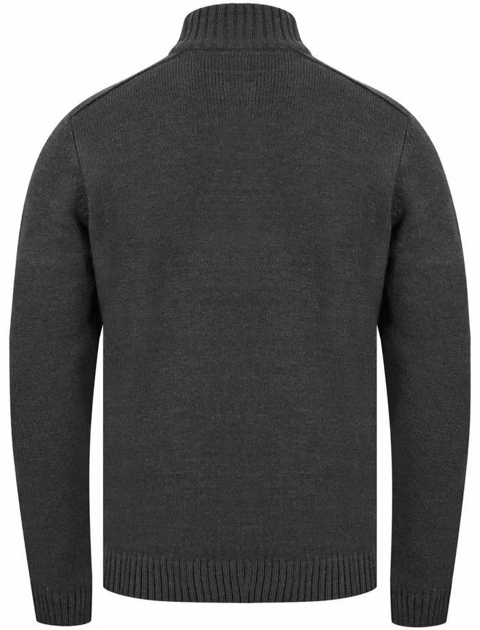 Men Jumpers and Cardigans Tokyo Laundry Rozon Half Zip Knitted Jumper In Dark Grey Marl 8211 Kensington Eastside Charcoal