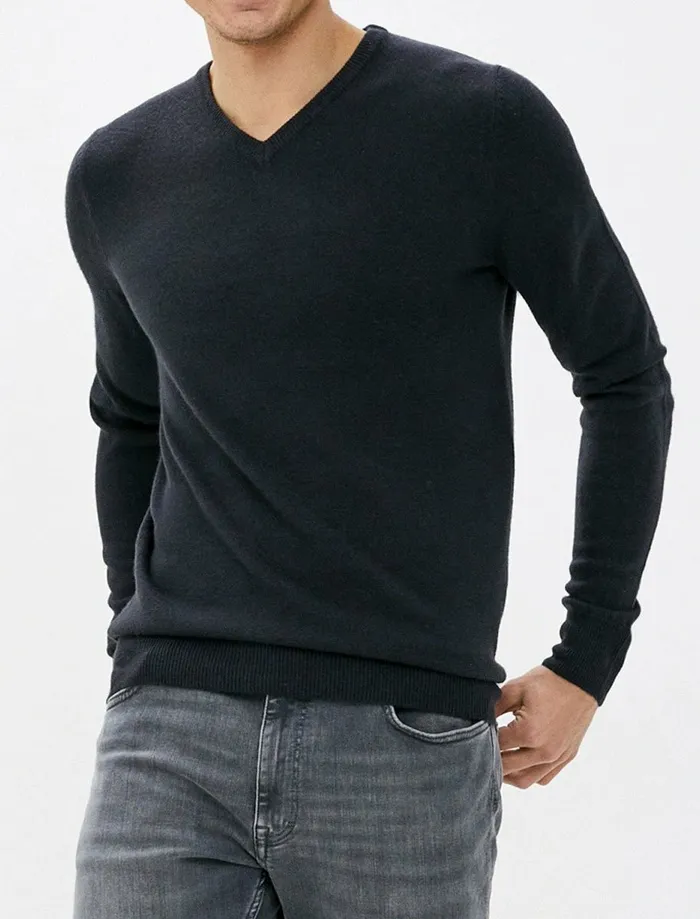 Men Jumpers and Cardigans Tokyo Laundry Silvo Soft Cashmillon V Neck Jumper In Dark Navy 8211 Kensington Eastside Navy
