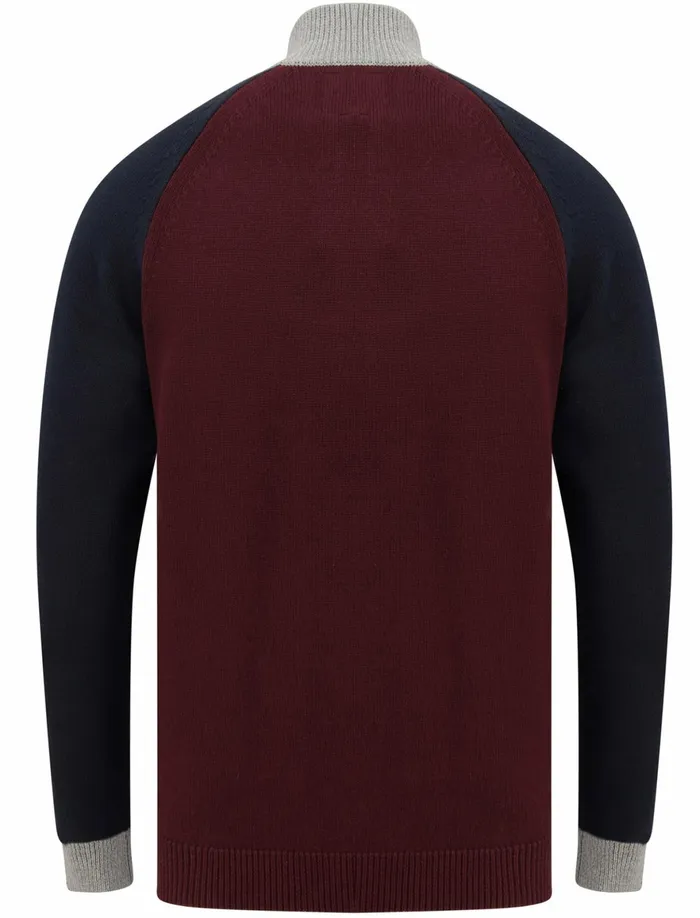 Men Jumpers and Cardigans Tokyo Laundry Venables Colour Block Raglan Sleeve Zip Up Cardigan In Port Royale 8211 Tokyo Laundry Red