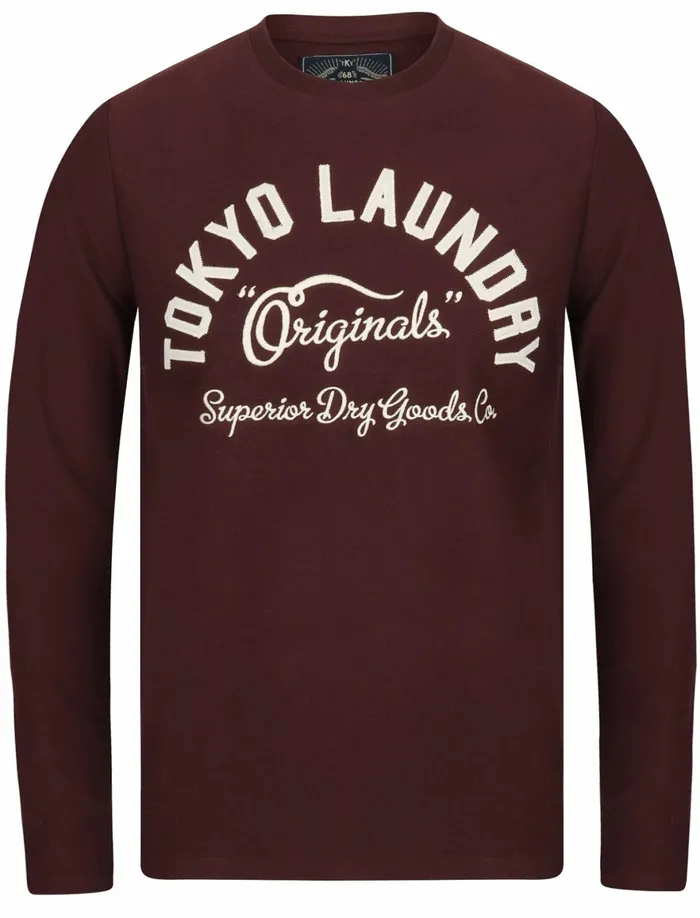 Men Long Sleeve Tops Tokyo Laundry Washington Slub Cotton Jersey Long Sleeve Top In Vintage Wine 8211 Tokyo Laundry Red