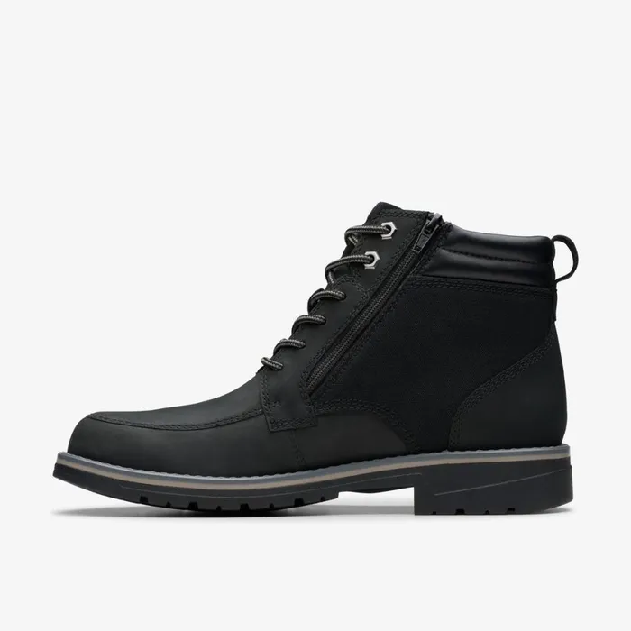 Men Morwell Zip Black Leather Clarks Boots