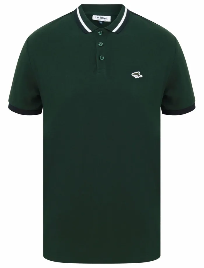 Men Polo Shirts Tokyo Laundry Crown Cotton Pique Polo Shirt With Racer Stripe Sleeves In Pine Grove 8211 Le Shark Green