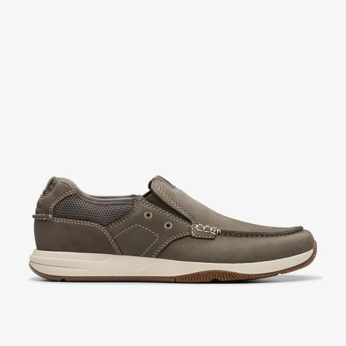 Men Sailview Step Taupe Nubuck Clarks Loafers and Slip Ons