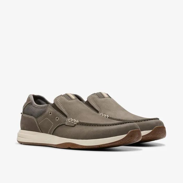 Men Sailview Step Taupe Nubuck Clarks Loafers and Slip Ons