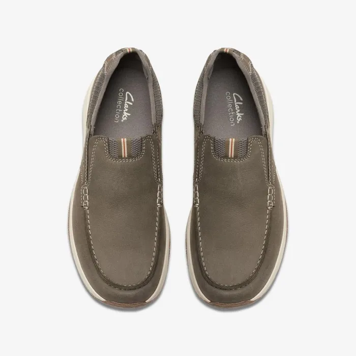 Men Sailview Step Taupe Nubuck Clarks Loafers and Slip Ons