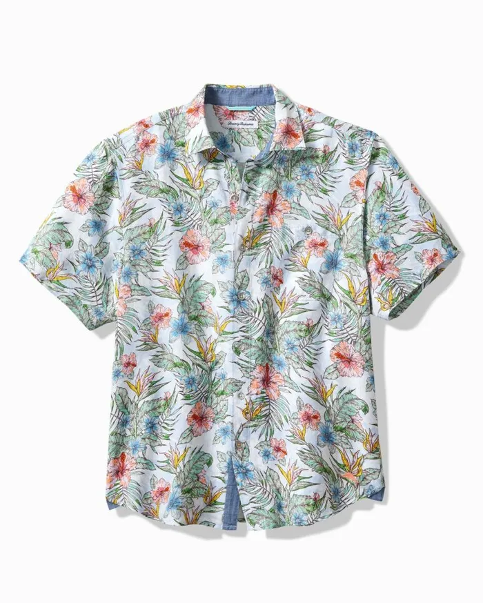Men Sand LinenBlend Sketch Gardens ShortSleeve Shirt Dew Drop Tommy Bahama Shirts