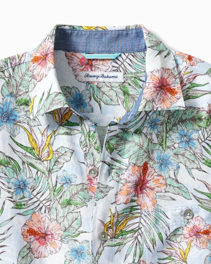 Men Sand LinenBlend Sketch Gardens ShortSleeve Shirt Dew Drop Tommy Bahama Shirts Men Sand LinenBlend Sketch Gardens ShortSleeve Shirt Dew Drop Tommy Bahama Shirts