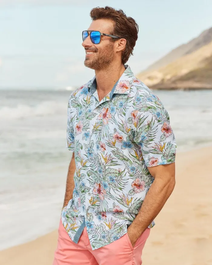 Men Sand LinenBlend Sketch Gardens ShortSleeve Shirt Dew Drop Tommy Bahama Shirts Men Sand LinenBlend Sketch Gardens ShortSleeve Shirt Dew Drop Tommy Bahama Shirts