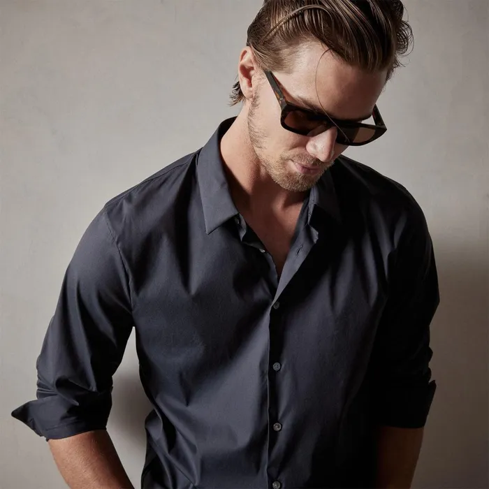 Men Shirting James Perse Matte Stretch Poplin Dress Shirt Navy