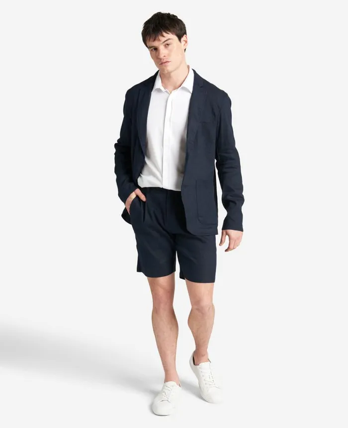 Men Shorts Kenneth Cole Performance Pleated Linen Short Navy Men Shorts Kenneth Cole Performance Pleated Linen Short Navy