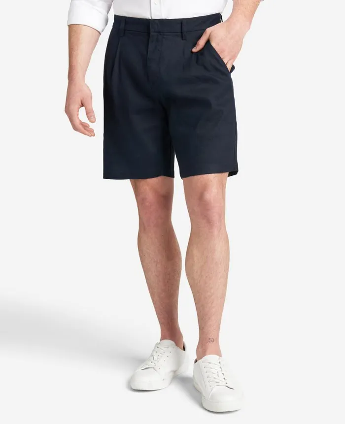 Men Shorts Kenneth Cole Performance Pleated Linen Short Navy Men Shorts Kenneth Cole Performance Pleated Linen Short Navy