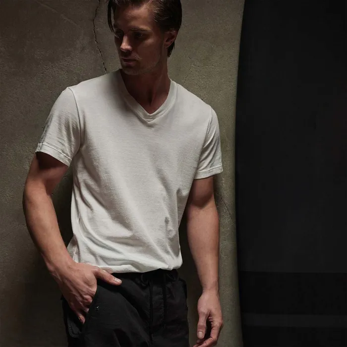 Men TShirts James Perse Short Sleeve V Neck White