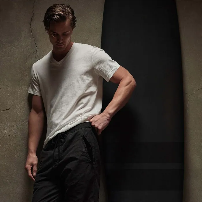 Men TShirts James Perse Short Sleeve V Neck White