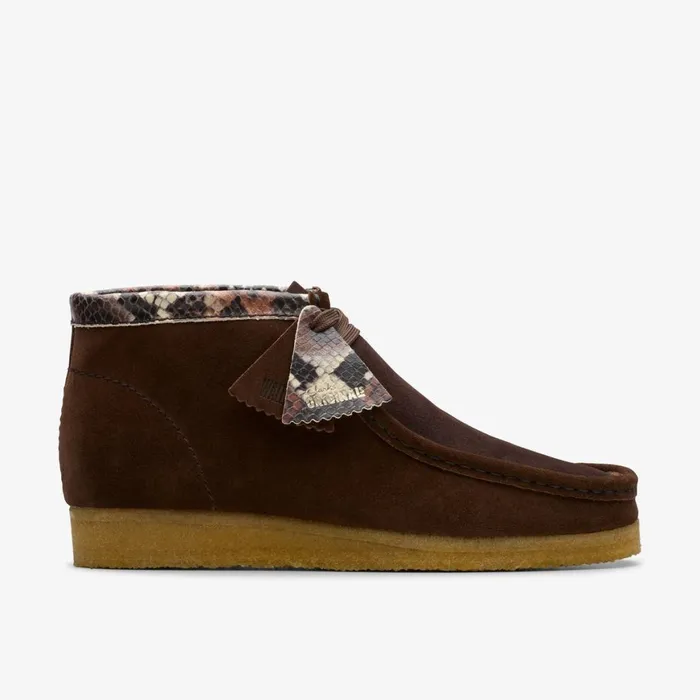 Men Wallabee Boot Brown Snake Combination Clarks Boots
