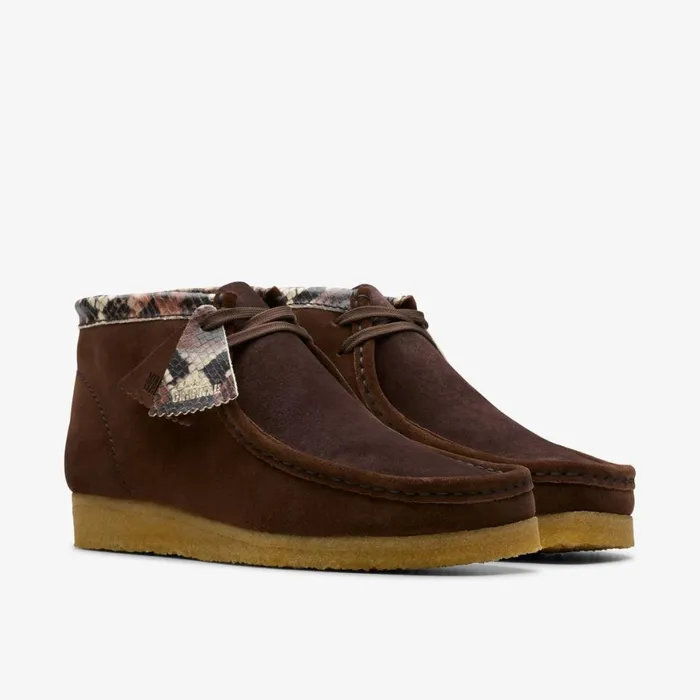 Men Wallabee Boot Brown Snake Combination Clarks Boots