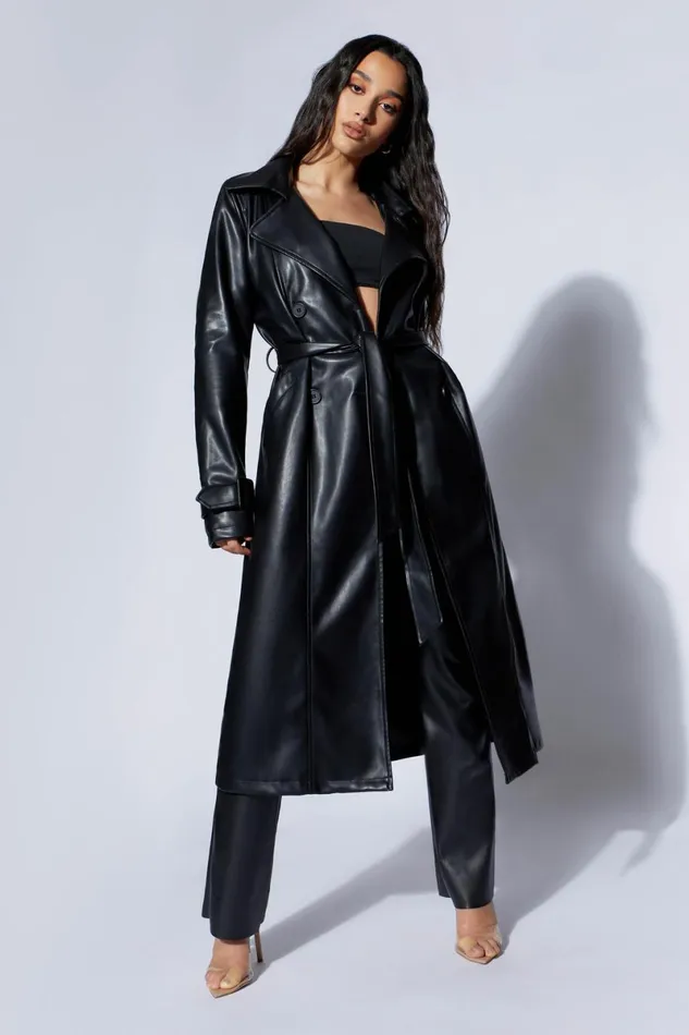 Meshki Coats and Jackets Isla Pu Trench 8211 Black Black 8211 Women