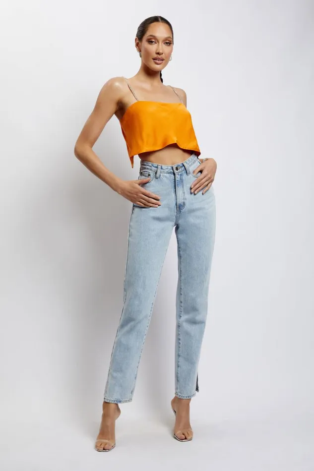 Meshki Crop Tops Dayana Straight Cut Crop Top 8211 Mandarin Mandarin 8211 Women Meshki Crop Tops Dayana Straight Cut Crop Top 8211 Mandarin Mandarin 8211 Women