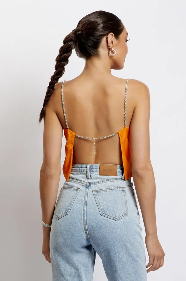 Meshki Crop Tops Dayana Straight Cut Crop Top 8211 Mandarin Mandarin 8211 Women Meshki Crop Tops Dayana Straight Cut Crop Top 8211 Mandarin Mandarin 8211 Women
