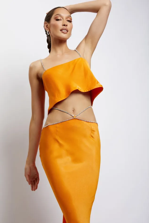 Meshki Crop Tops Dayana Straight Cut Crop Top 8211 Mandarin Mandarin 8211 Women Meshki Crop Tops Dayana Straight Cut Crop Top 8211 Mandarin Mandarin 8211 Women