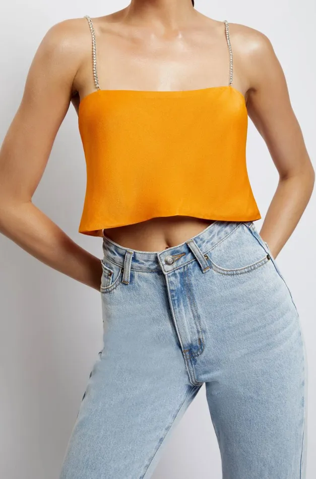 Meshki Crop Tops Dayana Straight Cut Crop Top 8211 Mandarin Mandarin 8211 Women Meshki Crop Tops Dayana Straight Cut Crop Top 8211 Mandarin Mandarin 8211 Women