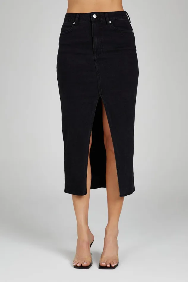 Meshki Denim Acacia Denim Midi Skirt 8211 Washed Black Washedblack 8211 Women