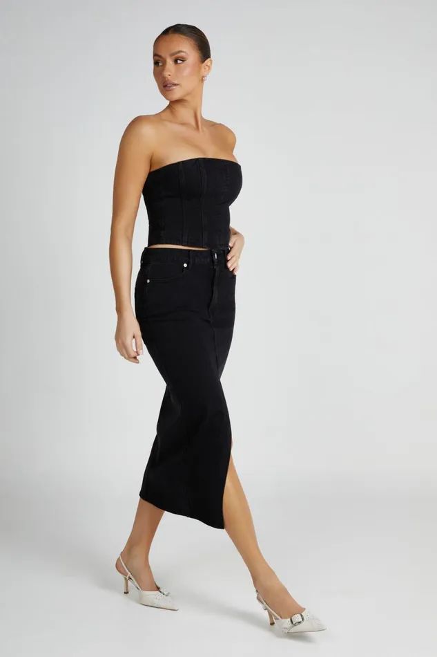 Meshki Denim Acacia Denim Midi Skirt 8211 Washed Black Washedblack 8211 Women