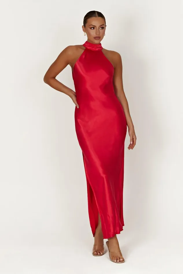 Meshki Maxi Dresses Claire Satin Drape Back Maxi Dress With Split 8211 Red Red 8211 Women Meshki Maxi Dresses Claire Satin Drape Back Maxi Dress With Split 8211 Red Red 8211 Women