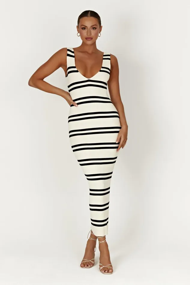 Meshki Maxi Dresses Henrietta Stripe Knit Maxi Dress 8211 BlackWhite Blackwhite 8211 Women Meshki Maxi Dresses Henrietta Stripe Knit Maxi Dress 8211 BlackWhite Blackwhite 8211 Women