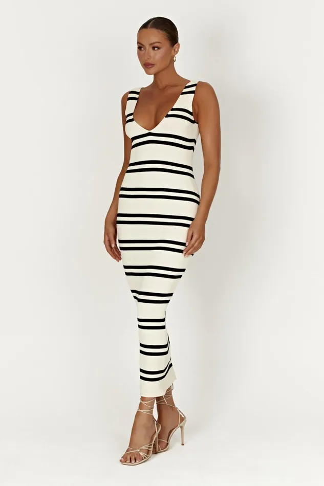 Meshki Maxi Dresses Henrietta Stripe Knit Maxi Dress 8211 BlackWhite Blackwhite 8211 Women