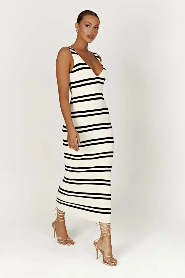 Meshki Maxi Dresses Henrietta Stripe Knit Maxi Dress 8211 BlackWhite Blackwhite 8211 Women