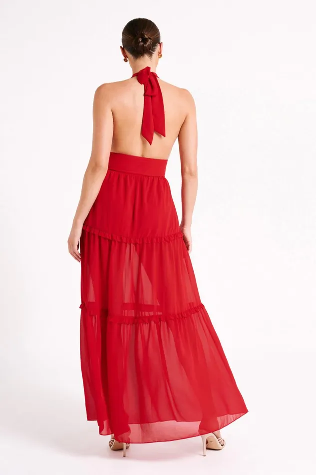 Meshki Maxi Dresses Marianna Tiered Halter Maxi Dress 8211 Vermilion Red Vermilionred 8211 Women