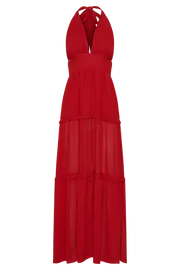 Meshki Maxi Dresses Marianna Tiered Halter Maxi Dress 8211 Vermilion Red Vermilionred 8211 Women