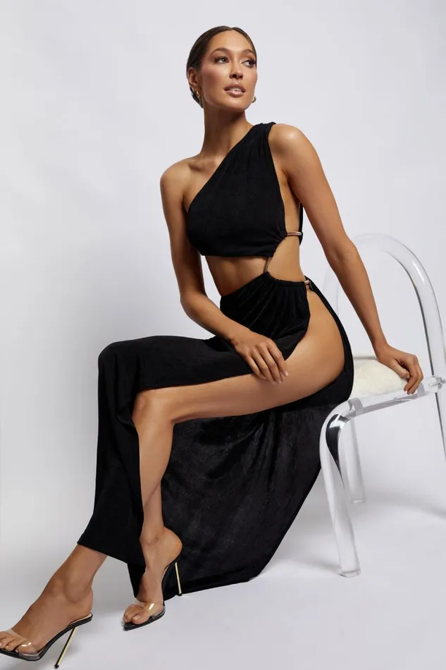 Meshki Maxi Dresses Paige Ruched Side Cut Out Maxi Dress 8211 Black Black 8211 Women