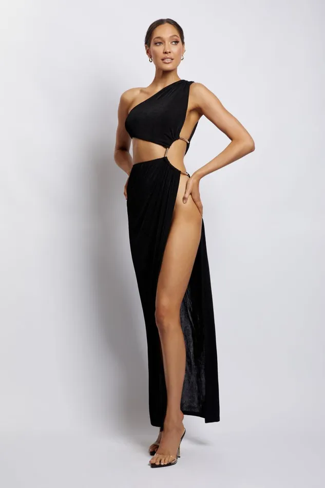 Meshki Maxi Dresses Paige Ruched Side Cut Out Maxi Dress 8211 Black Black 8211 Women