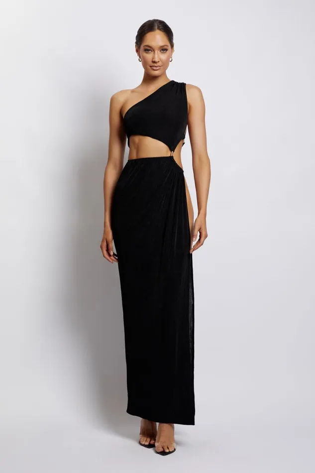 Meshki Maxi Dresses Paige Ruched Side Cut Out Maxi Dress 8211 Black Black 8211 Women