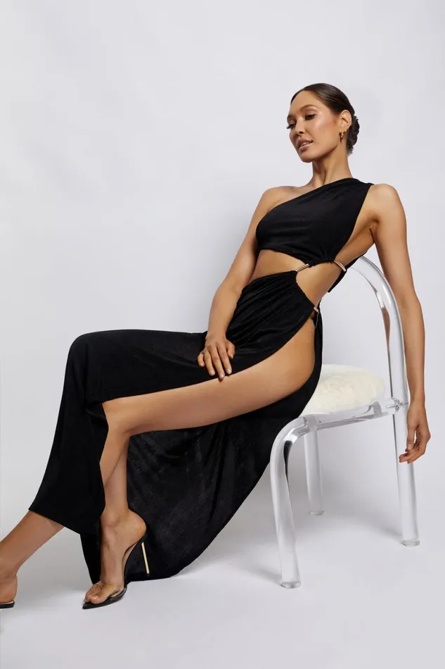 Meshki Maxi Dresses Paige Ruched Side Cut Out Maxi Dress 8211 Black Black 8211 Women