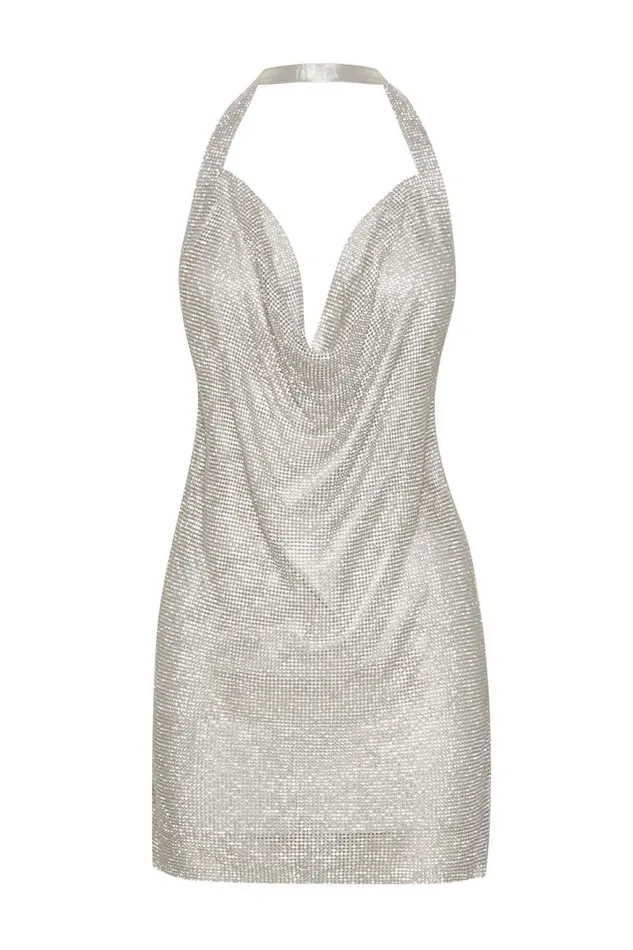 Meshki Mini Dresses Meilani Low Back Diamante Mesh Mini Dress 8211 Silver Silver 8211 Women Meshki Mini Dresses Meilani Low Back Diamante Mesh Mini Dress 8211 Silver Silver 8211 Women
