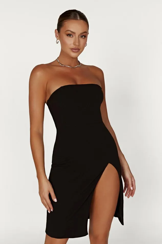 Meshki Mini Dresses Rachel Crepe Bandeau Thigh Split Mini Dress 8211 Black Black 8211 Women Meshki Mini Dresses Rachel Crepe Bandeau Thigh Split Mini Dress 8211 Black Black 8211 Women