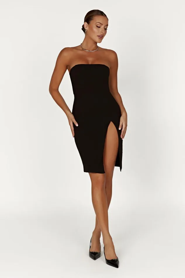 Meshki Mini Dresses Rachel Crepe Bandeau Thigh Split Mini Dress 8211 Black Black 8211 Women Meshki Mini Dresses Rachel Crepe Bandeau Thigh Split Mini Dress 8211 Black Black 8211 Women