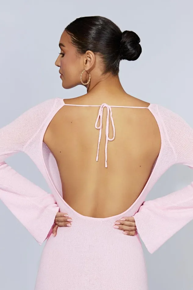 Meshki Mini Dresses Zahra Long Sleeve Open Back Mini Knit Dress 8211 Blush Pink Blushpink 8211 Women