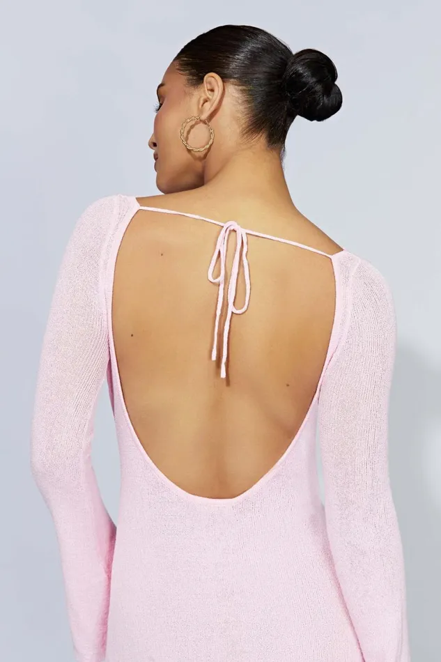 Meshki Mini Dresses Zahra Long Sleeve Open Back Mini Knit Dress 8211 Blush Pink Blushpink 8211 Women