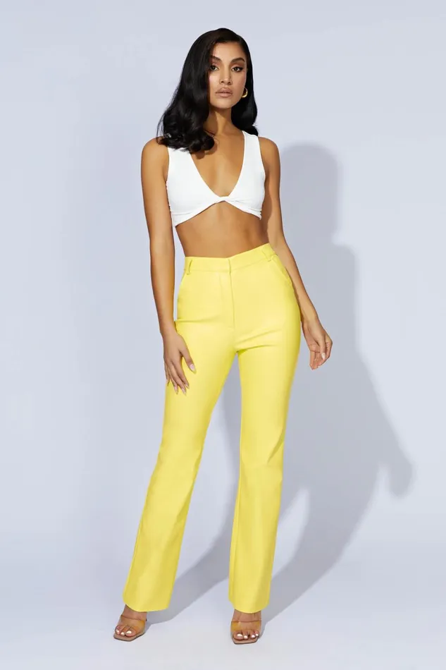 Meshki Pants Tyra Straight Leg Faux Leather Pants 8211 Lemon Lemon 8211 Women