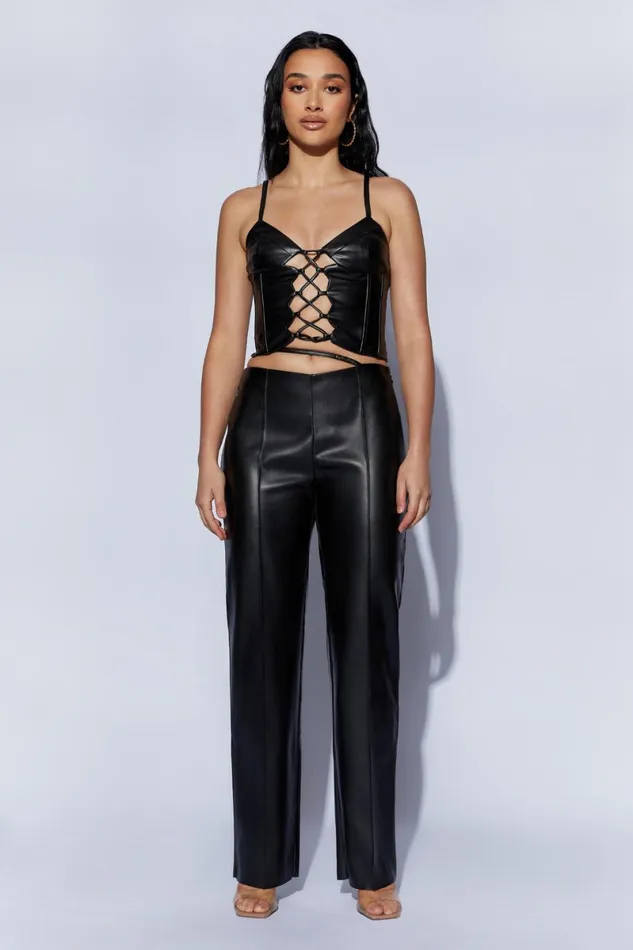 Meshki Pants Zarsa Wide Leg Mid Rise Pu Pant 8211 Black Black 8211 Women Meshki Pants Zarsa Wide Leg Mid Rise Pu Pant 8211 Black Black 8211 Women