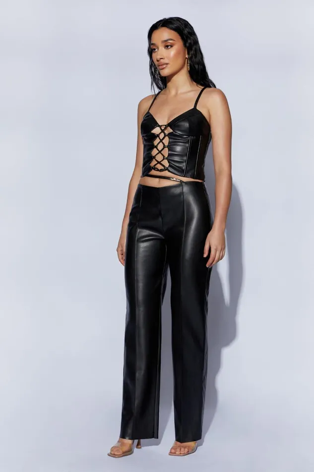 Meshki Pants Zarsa Wide Leg Mid Rise Pu Pant 8211 Black Black 8211 Women Meshki Pants Zarsa Wide Leg Mid Rise Pu Pant 8211 Black Black 8211 Women