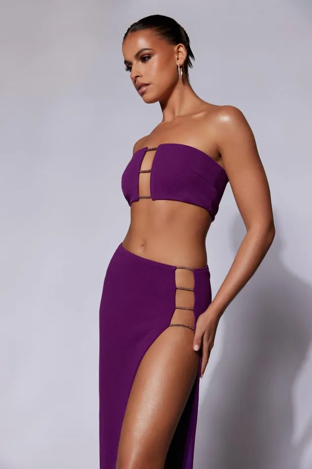 Meshki Skirts Anastasia Diamante Rope Maxi Skirt With Split 8211 Grape Grape 8211 Women Meshki Skirts Anastasia Diamante Rope Maxi Skirt With Split 8211 Grape Grape 8211 Women