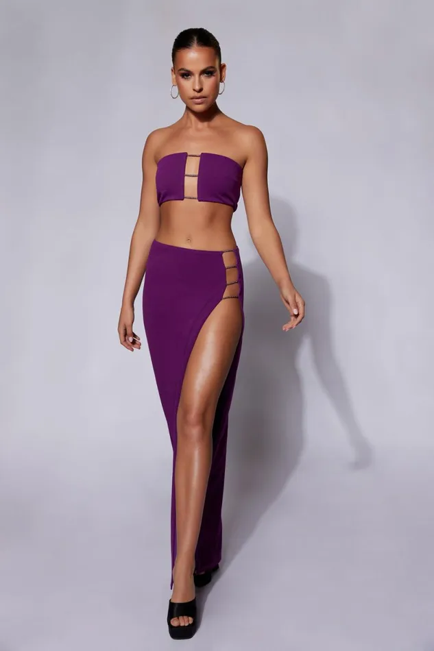 Meshki Skirts Anastasia Diamante Rope Maxi Skirt With Split 8211 Grape Grape 8211 Women Meshki Skirts Anastasia Diamante Rope Maxi Skirt With Split 8211 Grape Grape 8211 Women