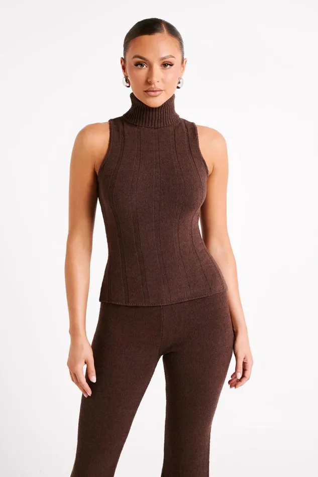 Meshki Sleeveless Tops Angelina Ribbed Turtleneck 8211 Chocolate Chocolate 8211 Women