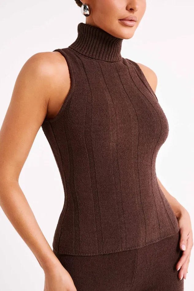 Meshki Sleeveless Tops Angelina Ribbed Turtleneck 8211 Chocolate Chocolate 8211 Women