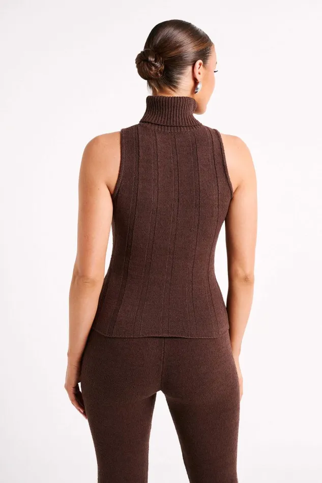 Meshki Sleeveless Tops Angelina Ribbed Turtleneck 8211 Chocolate Chocolate 8211 Women