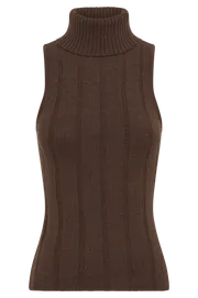 Meshki Sleeveless Tops Angelina Ribbed Turtleneck 8211 Chocolate Chocolate 8211 Women